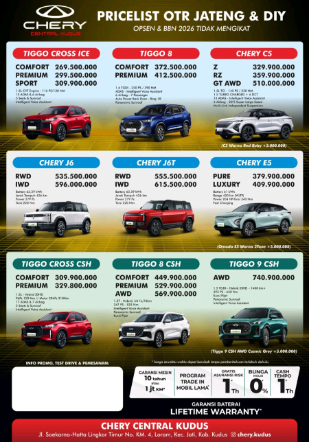 Pricelist Chery Kudus 2026 - Promo Chery Kudus